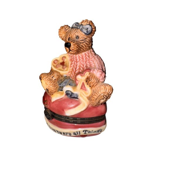 Bear-Themed Ceramic Trinket Box With Mini Bear Figurine By Bearware Pottery - Picture 4 of 6